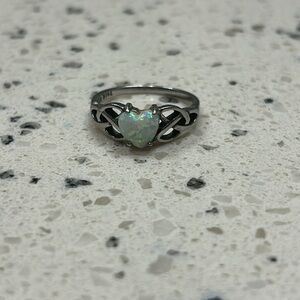 Sterling silver opal heart ring